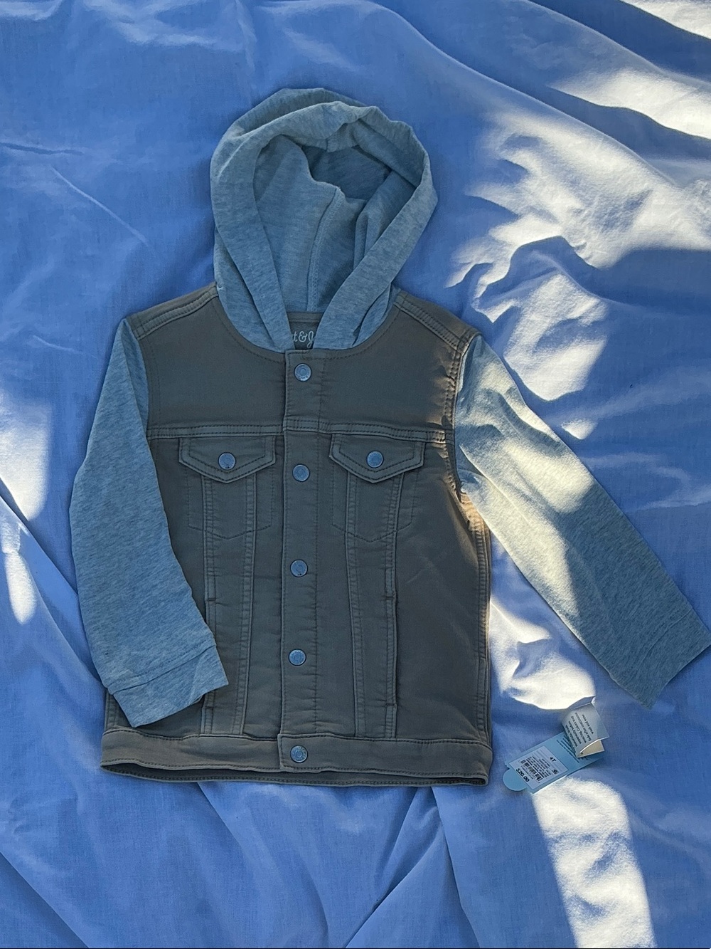 Cat & Jack Two-Tone Hooded Jean Jacket - Gray Sleeves, Brown Body